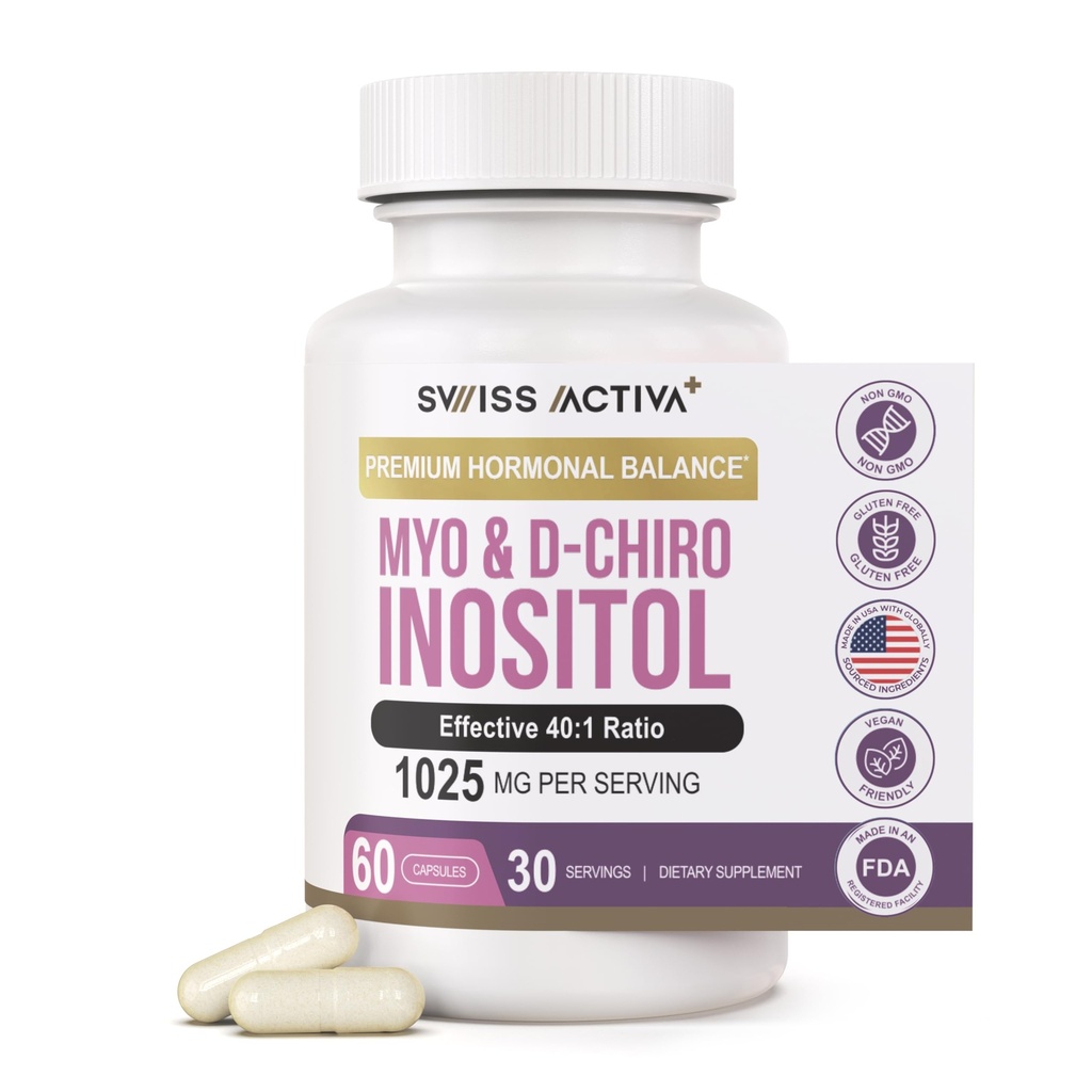 스위스 Activa+ 실험실 Myo Inositol 보충교재 & D-Chiro Inositol 보충교재 - 여성 & PCOS 보충교재를 위한 우수한 호르몬 균형 - Menstrual 주기를 통제하십시오 - Ovarian 지원 - 30 일 공급