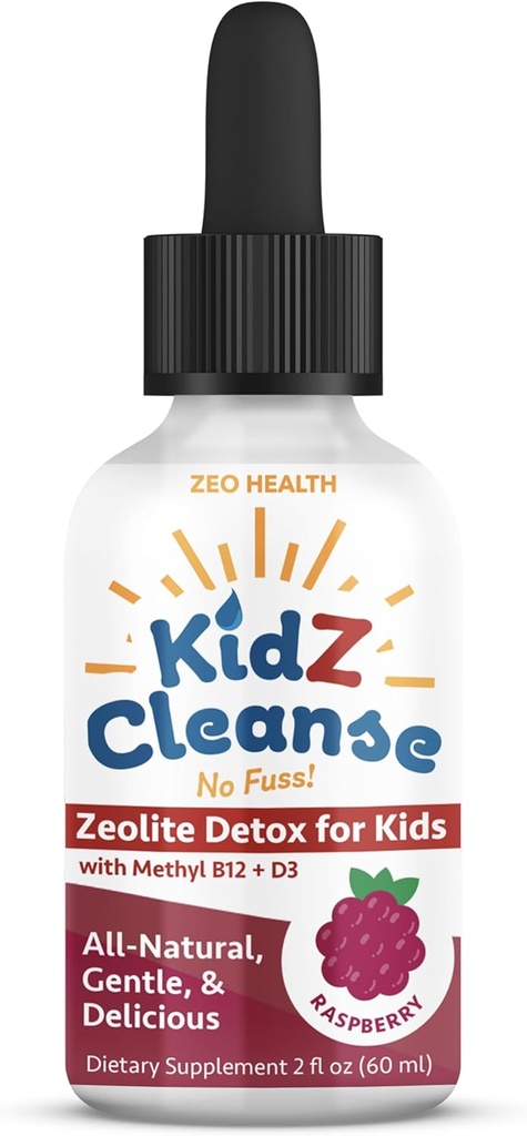Kidz Cleanse | 아이를 위한 비석 덱 | 개발, Behavior, Energy and Gut Health Support Supplement | 테이크아웃, 순수 액체 비석 드롭 + 메틸 B12 + D3 (라즈베리 맛) - 2oz