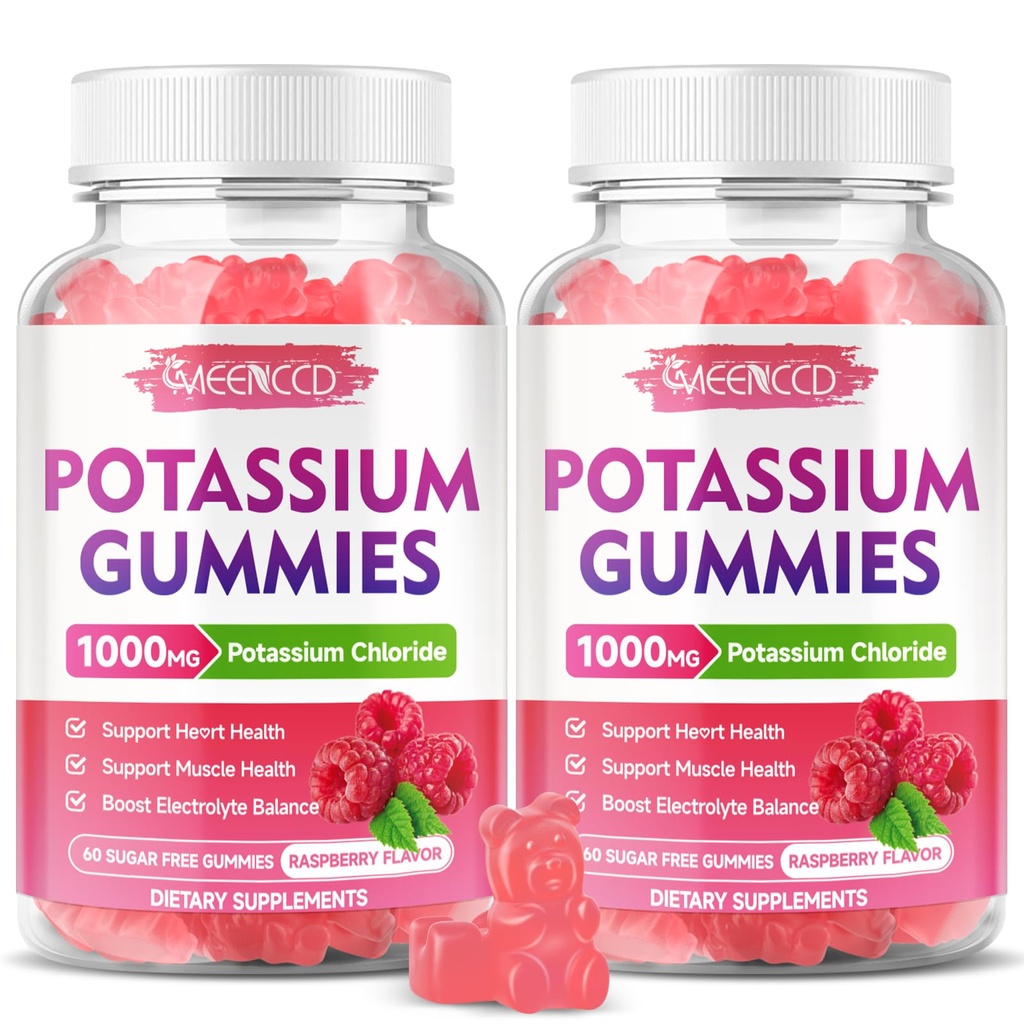 성인을 위한 2개의 팩 칼륨 Gummies, 칼륨 염화물 1000mg, 설탕 자유로운 칼륨 보충교재 Gummies 지원 여성 & 남자를 위한 Electrolyte 균형 & 다리 크림, 라즈베리 풍미, 120 조사