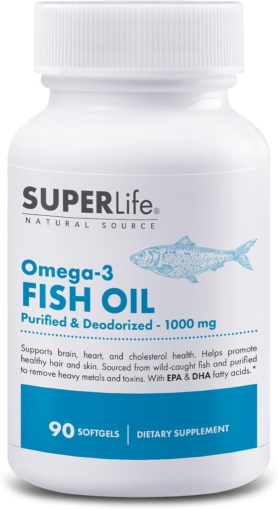 오메가-3 생선 기름 - 1000 mg 정제 & EPA & DHA 지방산을 가진 야생 잡힌 물고기에서 탈취하는 | 지원 심장, 뇌, 머리 & 피부 건강 | 보충교재 - 90 Softgels