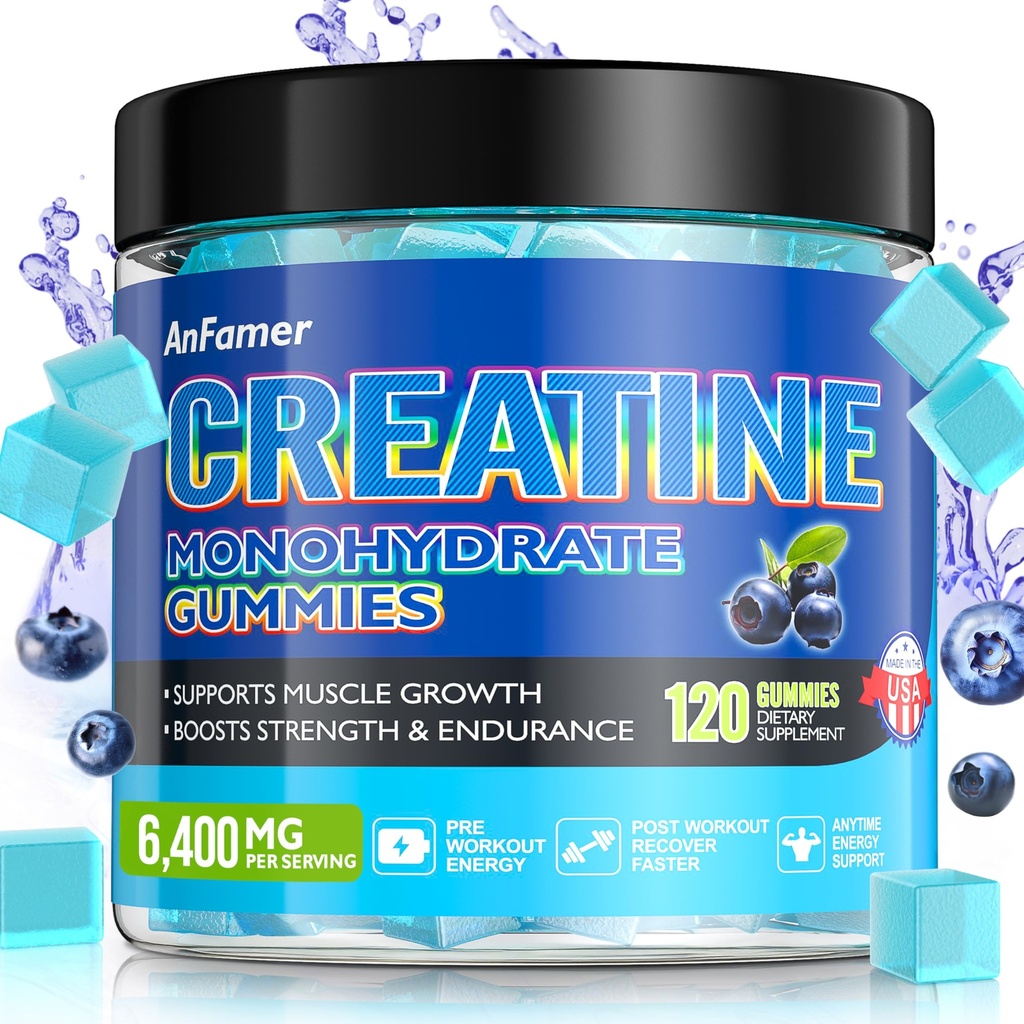 Creatine Monohydrate 남자 & 여자를 위한 Gummies, 증가 힘 및 구조 근육, 에너지 & Booty 이익, Preworkout 보충교재, 설탕 자유로운, Vegan, Chewables Blueberry 풍미-120 조사