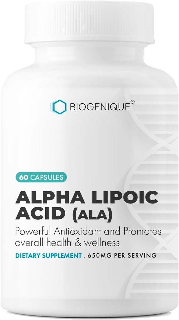 알파 Lipoic 산 650mg의 지원 산화 방지제 건강과 전반적인 건강을, 승진시킵니다 전반적인 건강 & 웰니스, ALA 60 캡슐 - 미국에서 만드는 - Vegan, 비 GMO, 글루텐 자유로운