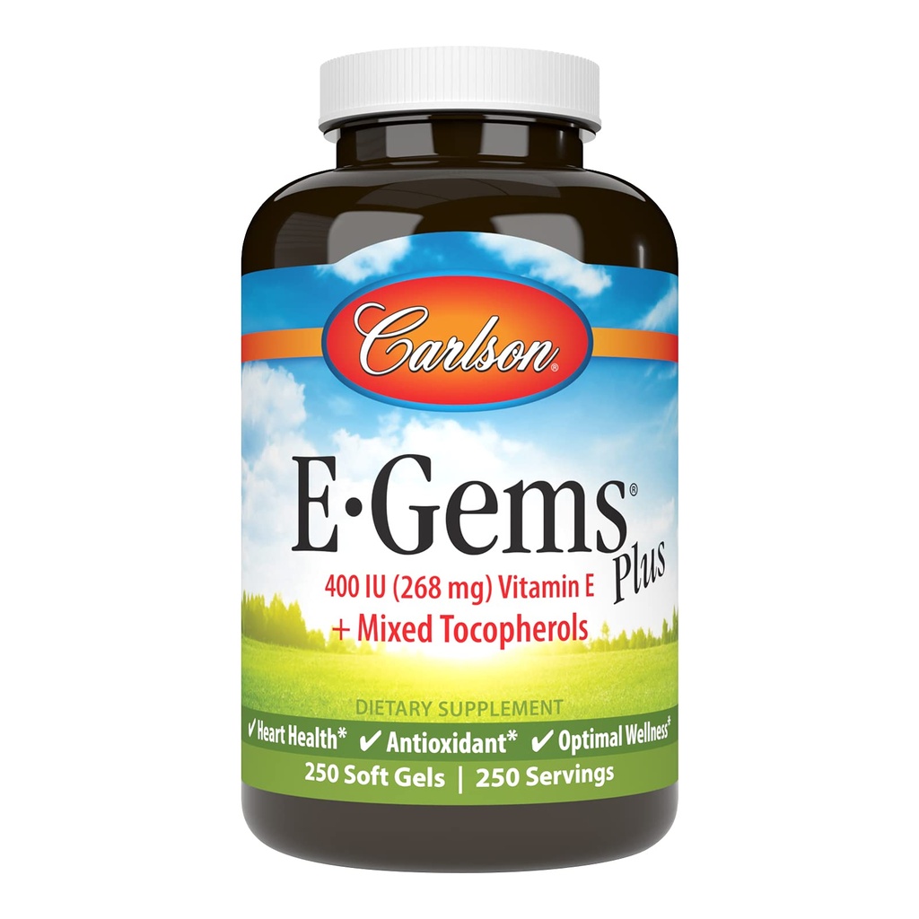 Carlson - E-Gems Plus, Natural Vitamin E 400 IU, 건강한 심장, 250 소프트 젤 지원