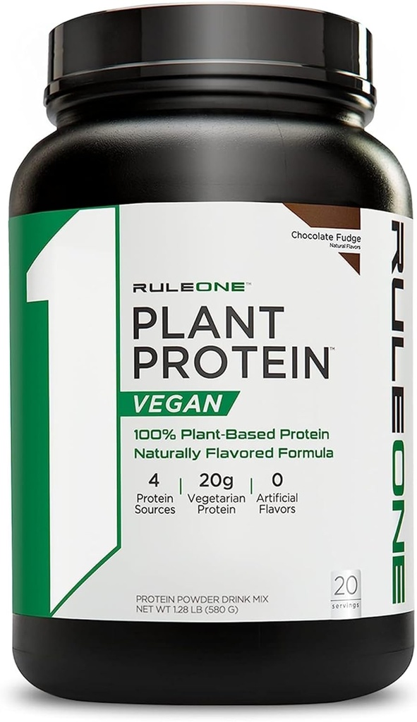 규칙 1 R1 식물 단백질, 초콜릿 판 - 1.28 파운드 분말 - 20g Vegan Protein + Naturally Occurring Amino Acid - 20 서빙