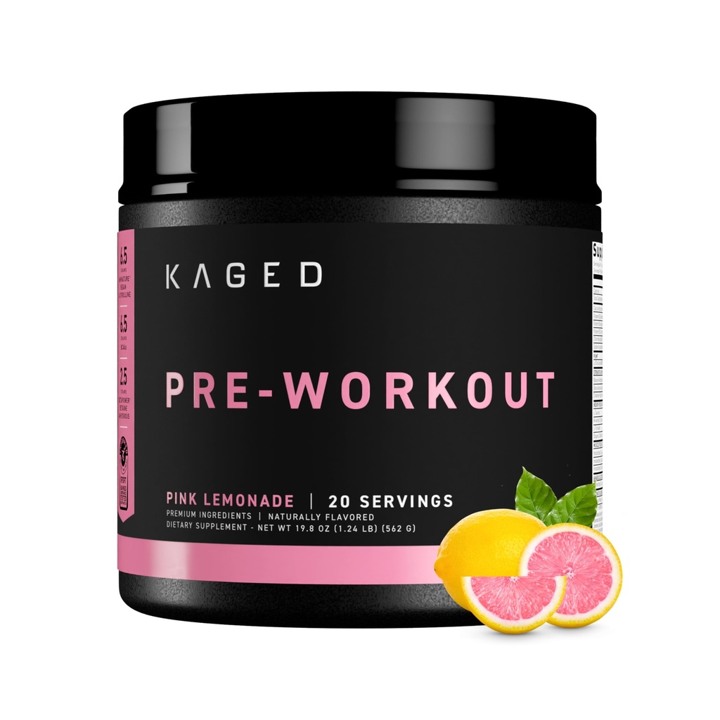 Kaged Original Pre Workout Powder | Pink Lemonade | 크레아틴, 베타 알라닌, L-Citrulline, BCAA를 사용한 사전 운동 | 274 mg Organic Caffeine | 남성용 사전 보조제 | 20 인분
