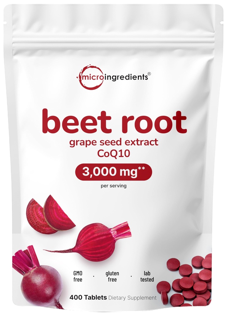 포도씨 추출물 & CoQ10, 400의 정제를 가진 사탕 뿌리 3,000mg | 200의 서빙 | Super Beets는 Nitric 산화물, 혈압 & 심장 건강 지원을 위한 신선한 Beetroot 추출물에서 보충합니다