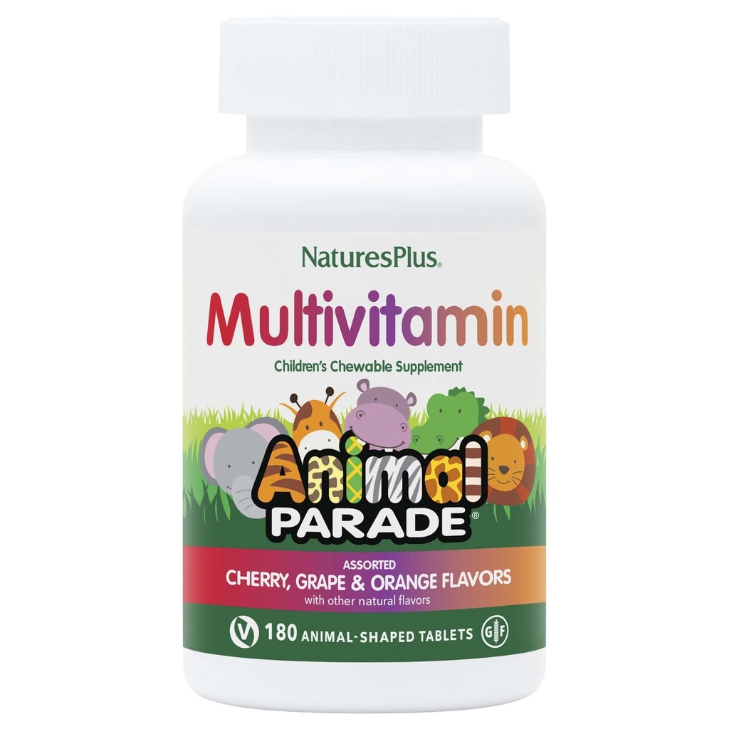 NaturesPlus Animal Parade Children's Chewable Multivitamin - 180 동물 모양 정제 - 자연 구색 풍미 - 채식주의, 글루텐 무료 - 90 서빙