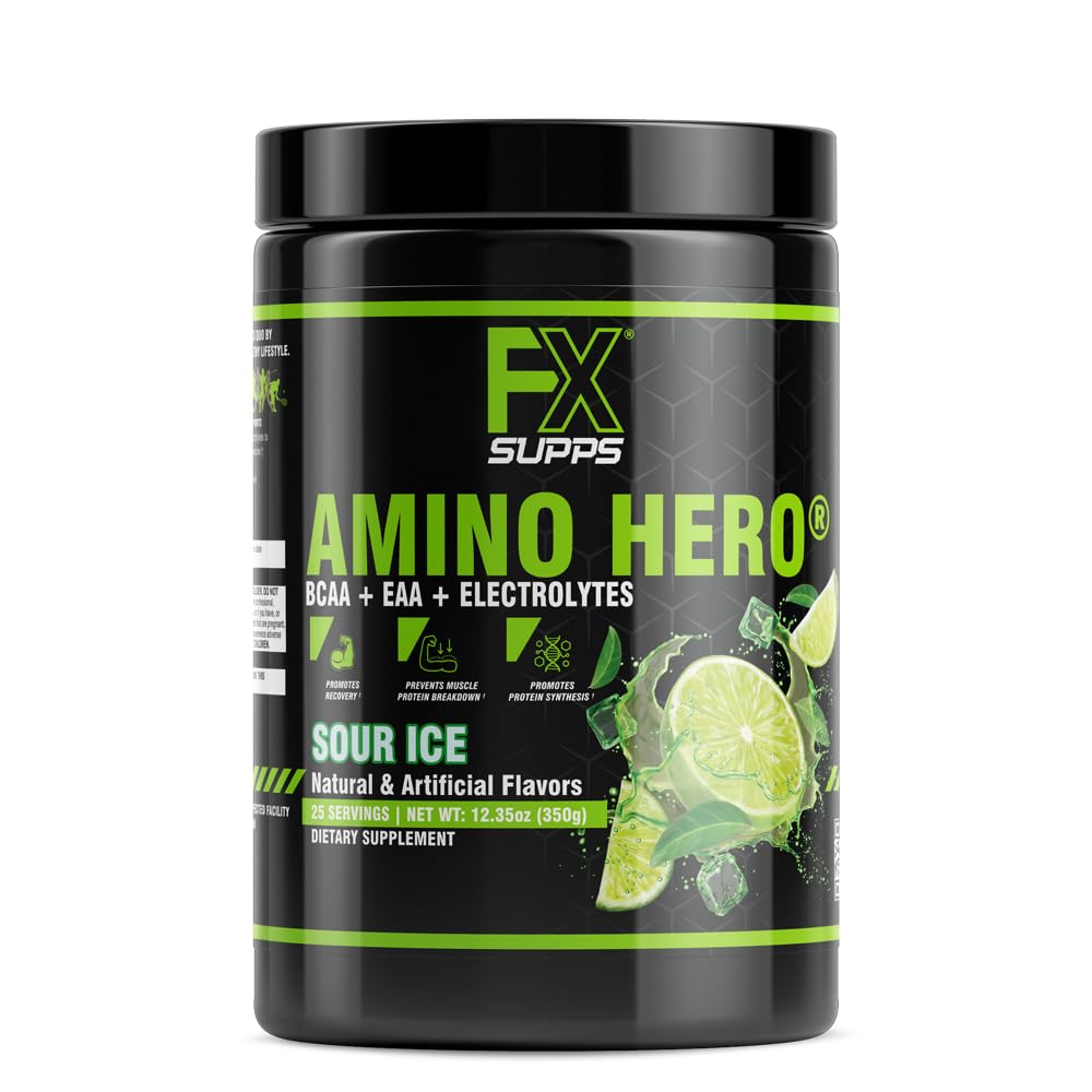 FXSUPPS Amino Hero Sour Ice flavor (25 서빙) | 남자와 여자를위한 포스트 운동 회복 음료 | BCAA, EAA 및 Electrolytes와 에너지 분말 혼합 | Endurance 및 건강한 근육을 촉진 - 1 팩