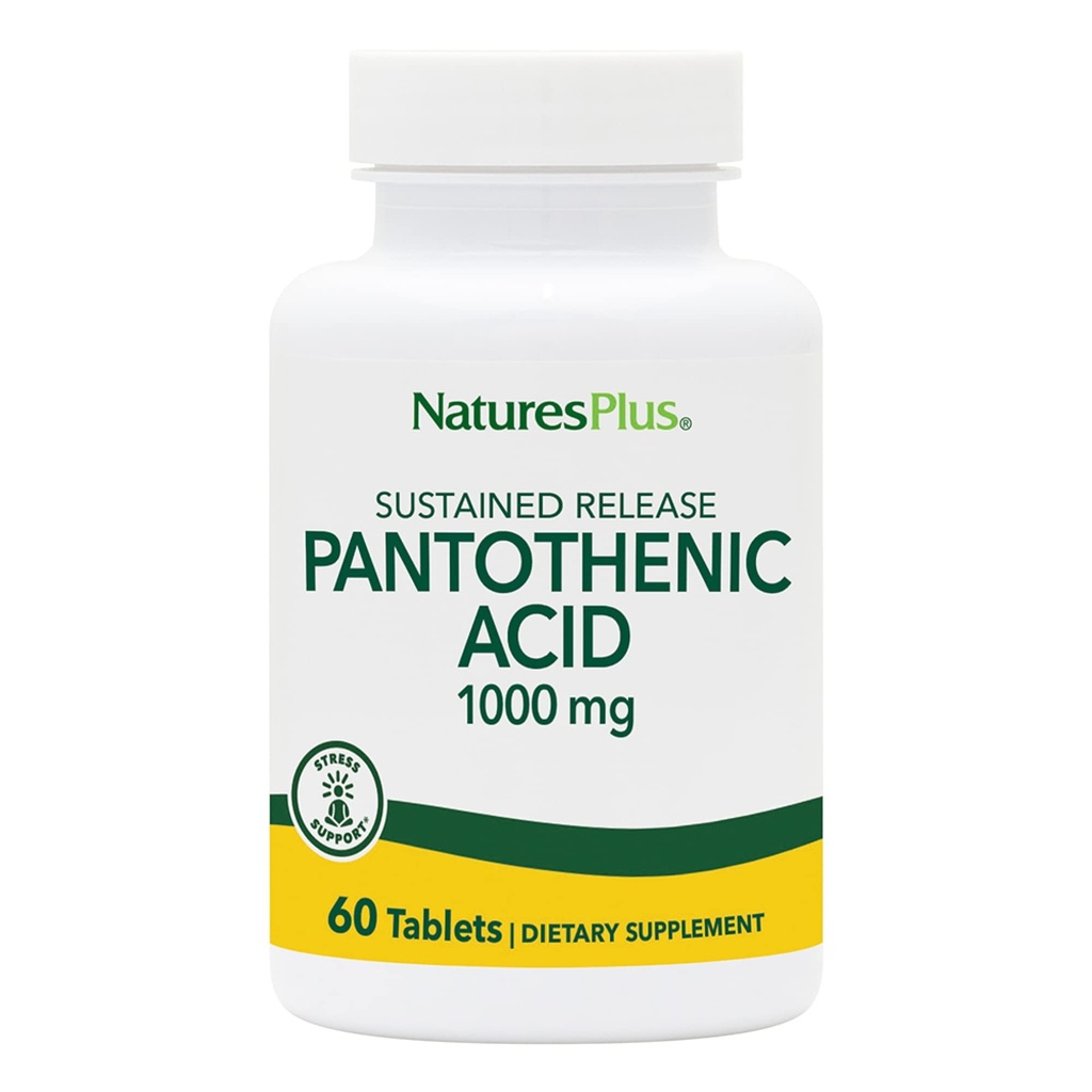 NaturesPlus Pantothenic Acid, 지속 방출 - 1000 mg, 60 정제 - 고순도 비타민 B5 보충 - 채식주의 자, 글루텐 무료 - 60 서빙