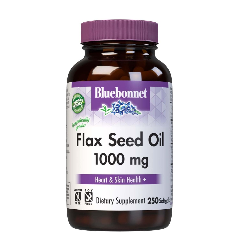 BlueBonnet Flax Seed Oil 1000 mg - 오메가 3 6 9 지방산 심장 건강 및 여성 및 남성을위한 피부 지원 - 냉간압, 유기 Flaxseed 오일 캡슐 - 비 GMO, 글루텐 - 무료, Soy-Free - 250 Softgels