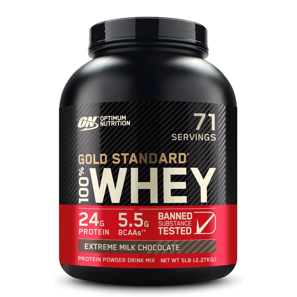 최적 영양 금 기준 100% Whey 단백질 분말, 극단적인 우유 초콜렛, 5 파운드 (포장 May Vary)
