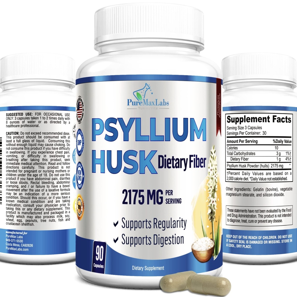 Psyllium Husk 규정식 섬유 보충교재 2175mg의 비 GMO의 90의 캡슐
