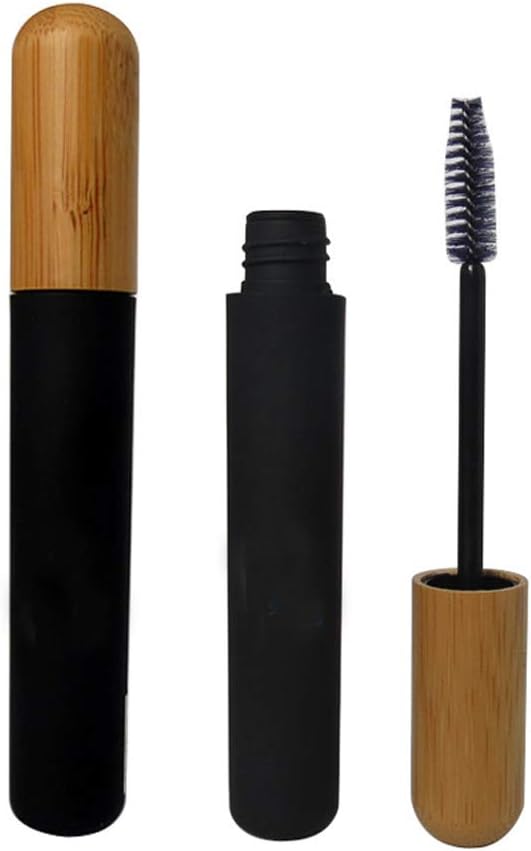mollensiuer 2Pcs 6ml Refillable 빈 Mascara 관 병 작은 유리병 까만 재사용할 수 있는 속눈섭 크림 콘테이너 병 아이래와 DIY Mascara를 위한 대나무 모자를 가진 병, 여행