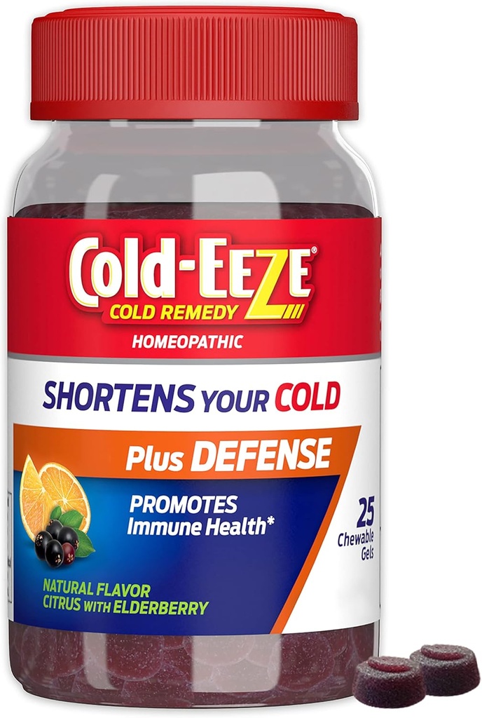 Cold-EEZE Plus Defense Natural Citrus & Elderberry 아연 Chewable 젤, Homeopathic Cold Remedy, Shortens Common Cold Symptoms, Sambucus Nigra, Echinacea & Rose Hips, 25 Ct와 면역력을 촉진