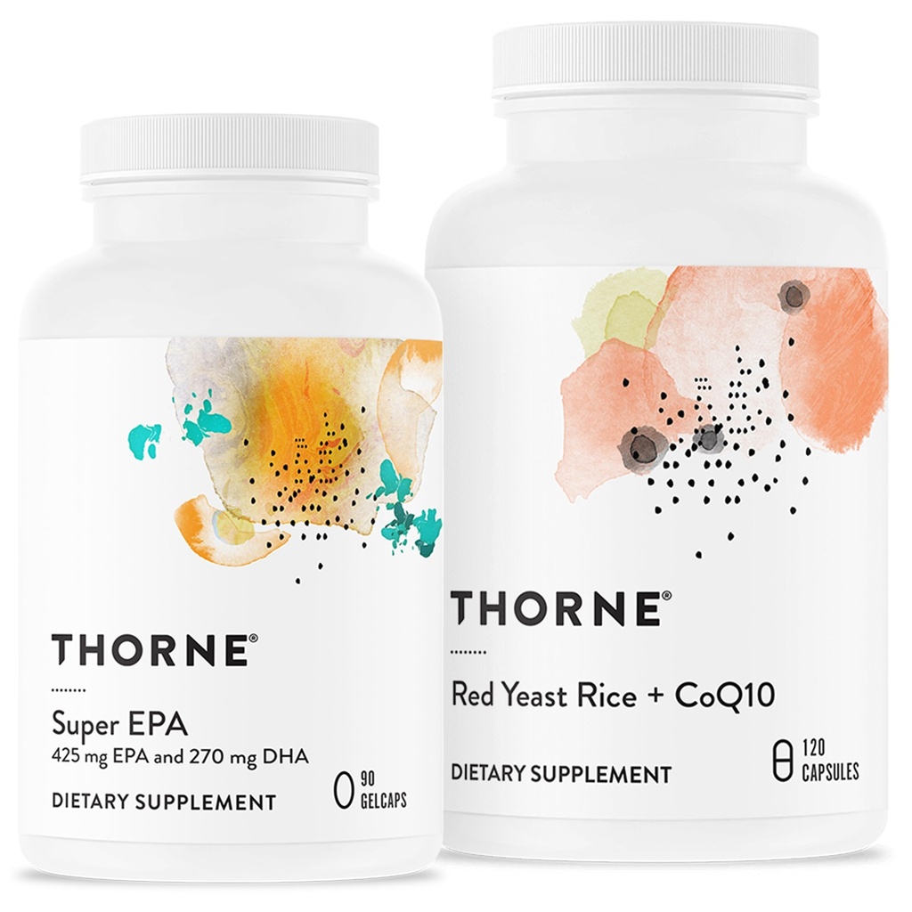 THORNE - 슈퍼 EPA 및 레드 효모 쌀 & CoQ10 번들 - Cardiovascluar, 관절, 두뇌 및 피부 건강 지원 - 90에서 120 봉사