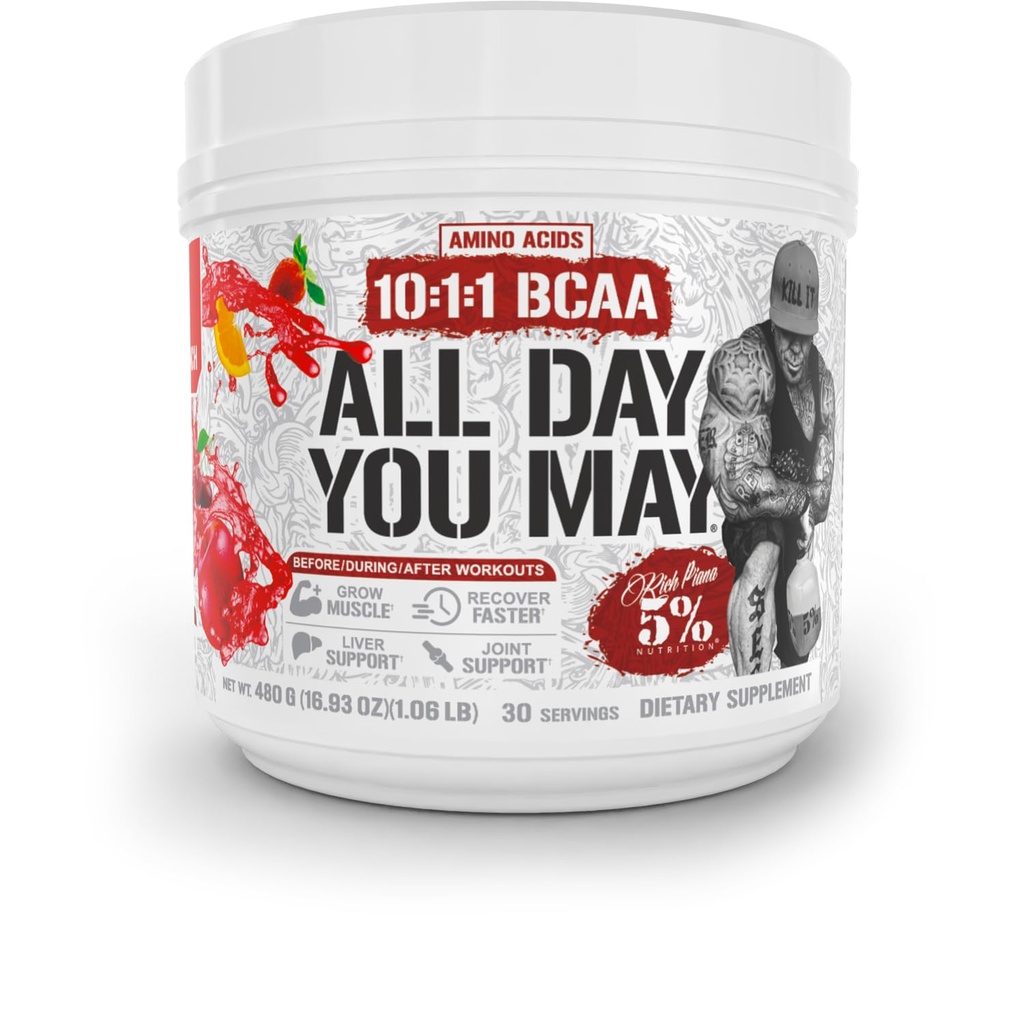 5% 영양 풍부한 피아나 AllDayYouMay BCAA 분말 | 프리미엄 인트라 & 포스트 운동 아미노산, 히드라이즈, 내구시간, 근육 회복, 합동 & 간호 지원 | 16.93 온스, 30 인스 타 그램 (부피 펀치)
