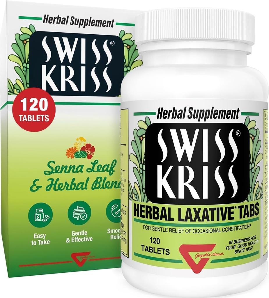 스위스 Kriss Herbal Laxative Tablets, Gentle & Natural Laxatives for Constipation Relief for Adults & Children Over Age 6, 6-12 시간, Senna Laxative, 120 태블릿 총
