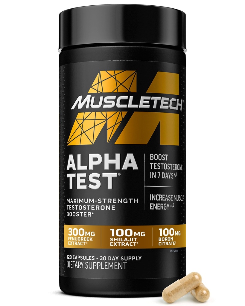 남성, 알파 테스트를위한 MuscleTech 테스토스테론 부스터 - Tribulus Terrestris & Boron과 T-Boost Mens 보충 - 근육 성장, 체력 및 에너지를위한 일일 남성 체육관 운동 보충제 - 120 알약