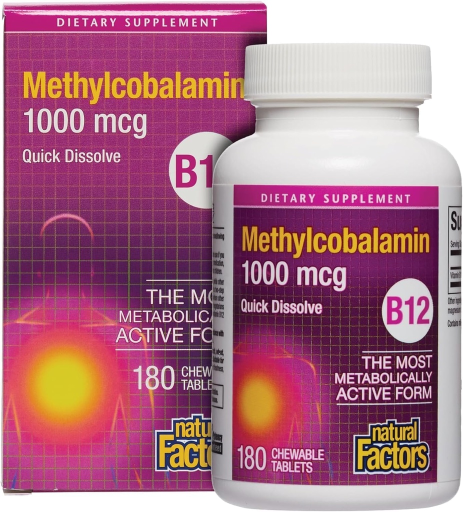 자연적인 요인, 비타민 B12 Methylcobalamin 1,000 mcg는, B12의 가장 신진 대사 활동적인 모양을, 빠른 용해 정제 제안합니다