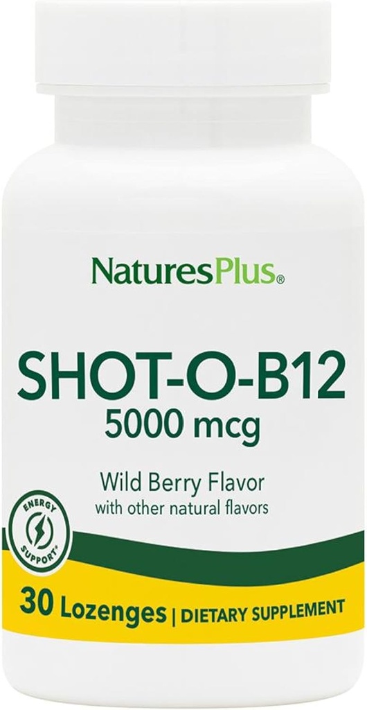 NaturesPlus 샷-O-B12-30 Lozenges, 와일드 베리 맛 - 5000 mcg - 채식, 글루텐 무료 - 30 서빙