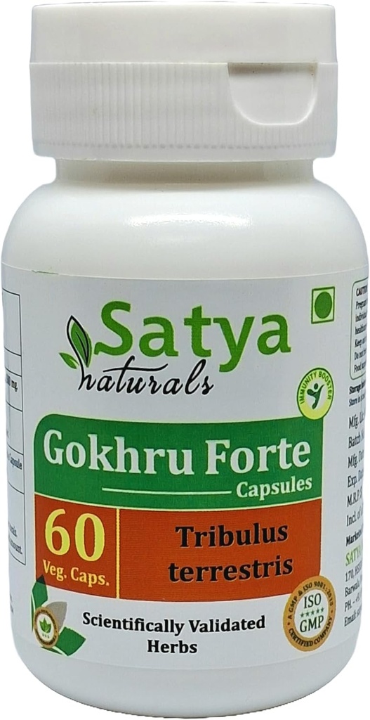 Gokhru Forte 캡슐 500 mg. 60 Veg. 캡슐 | Gokharu (Tribulus Terrestris) 남성과 여성을위한 캡슐을 추출 | Ayurvedic Herbal Supplement/Remedies | 10:1 Forte (1 병 60 캡슐)