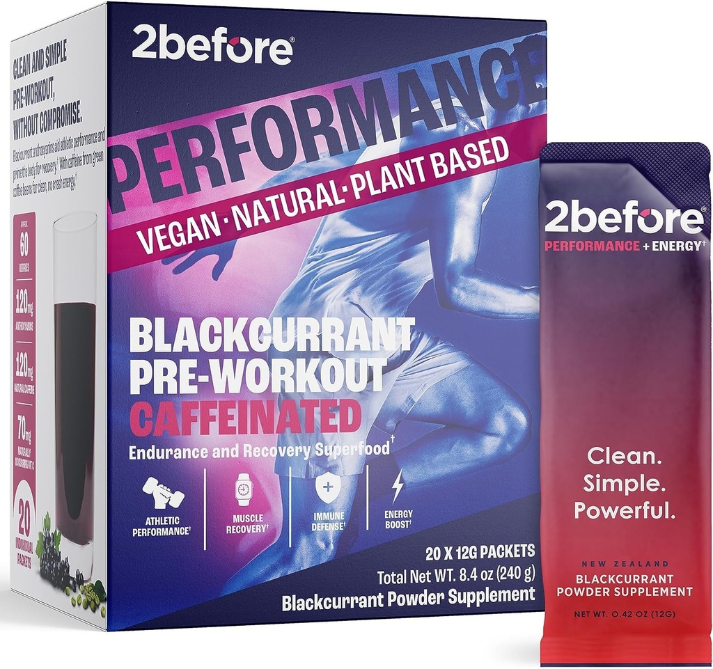 2before 모든 자연적인 Vegan 전 운동, 120mg Caffeine I 청결한 에너지, 내구시간, 회복 I 전 운동 여자 및 남자 I 20 x 개인적인 소포 I Informed 스포츠는 I Blackcurrant 증명했습니다