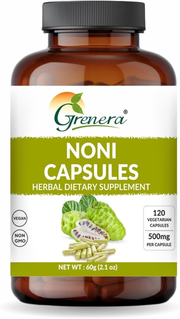 Grenera Noni Fruit Capsules 120 Count | Non-GMO, 글루텐 프리 | 채식 모자, 추가 필러 또는 바인더 없음