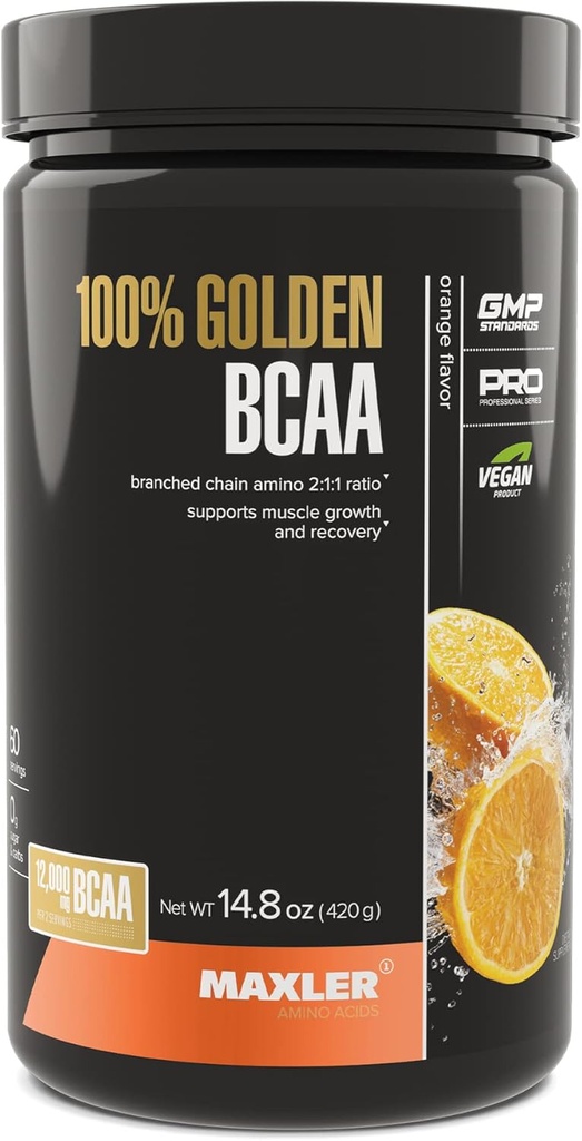 Maxler 100 % 골든 BCAA 분말 - Intra & 포스트 운동 회복 근육 회복 및 Lean 근육 성장을위한 음료 - 6 g Vegan BCAAs 아미노산 - 60 서빙 - 오렌지