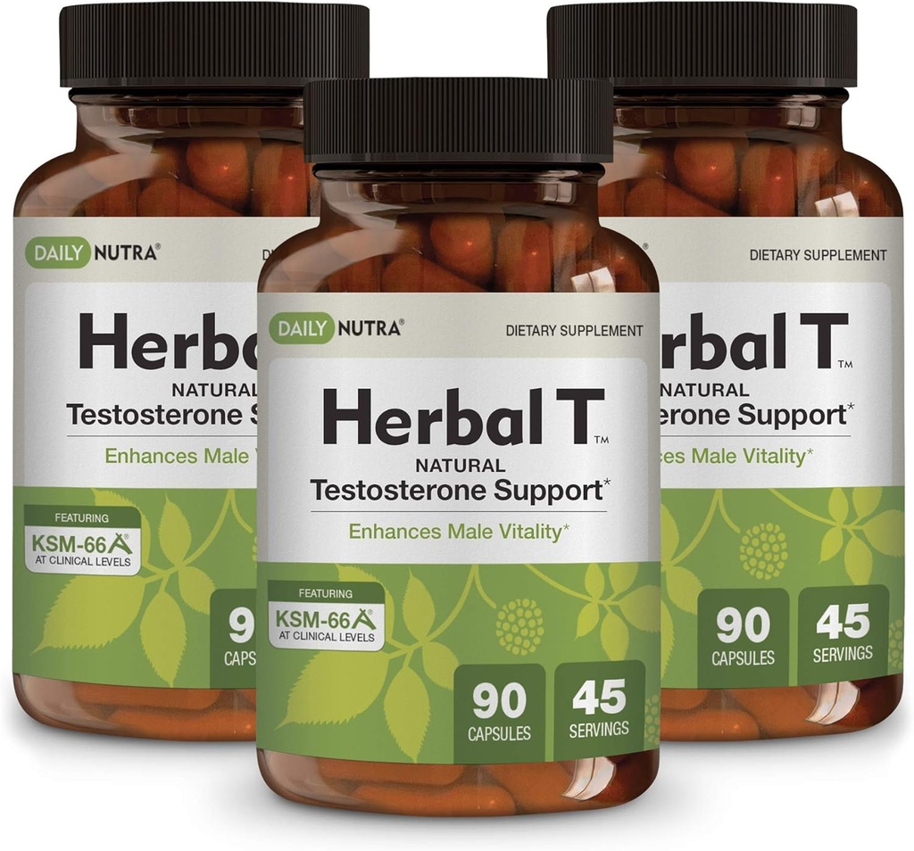 DailyNutra 초본 T 남성 건강 공식 보충 Endurance, 활력, & 건강한 노화 - KSM-66 Ashwagandha, Tongkat Ali, Tribulus, Eleuthero, & Horny Goat Weed (3 팩)
