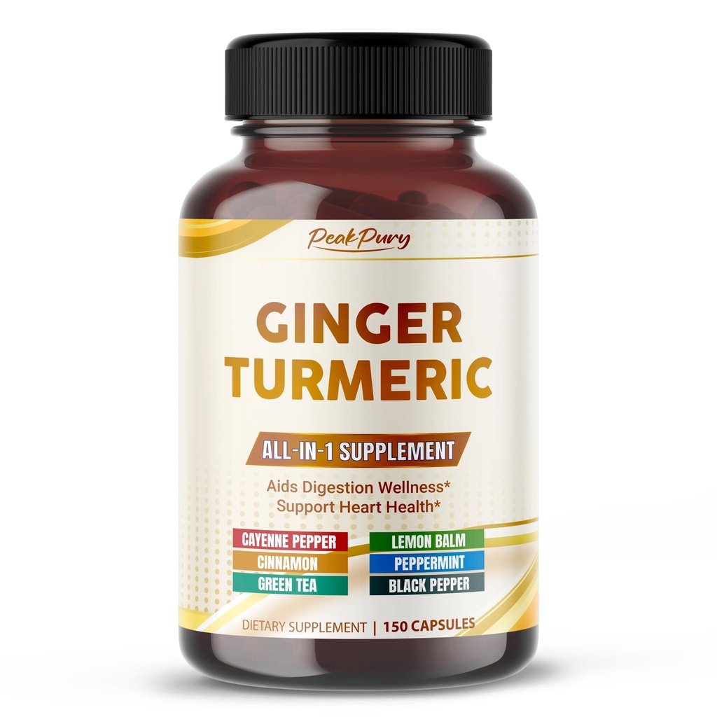 Ultra Ginger & Turmeric Aids Digestion & Support Heart Health – Cayenne Pepper, Lemon Balm, Cinnamon, Peppermint, Green Tea 포함 - 미국 150 캡슐