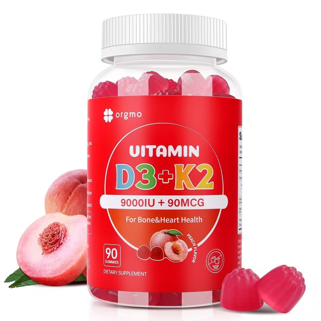 비타민 D3 K2 Gummies - 90의 조사 설탕 자유로운 비타민 D3 9000 IU + K2 (MK-7) Bone & Immune 건강을 위한 90 mcg, 여자 남자를 위한 Vegan Chewable K2 D3 비타민 보충교재 (복각 풍미)