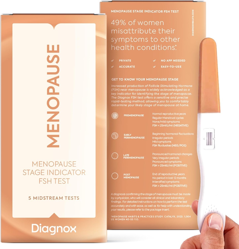 DIAGNOX FSH 폐경기 시험 장비 - 5 팩 Menopause 단계 지시자 - 임상 급료 Midstream FSH 홈에서 테스트 - 필요 모바일 앱 없음