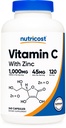 아연 캡슐, 120 서빙 - 1000mg, 45mg 아연, 비 GMO, 글루텐 무료 비타민 C 보충을 가진 Nutricost 비타민 C