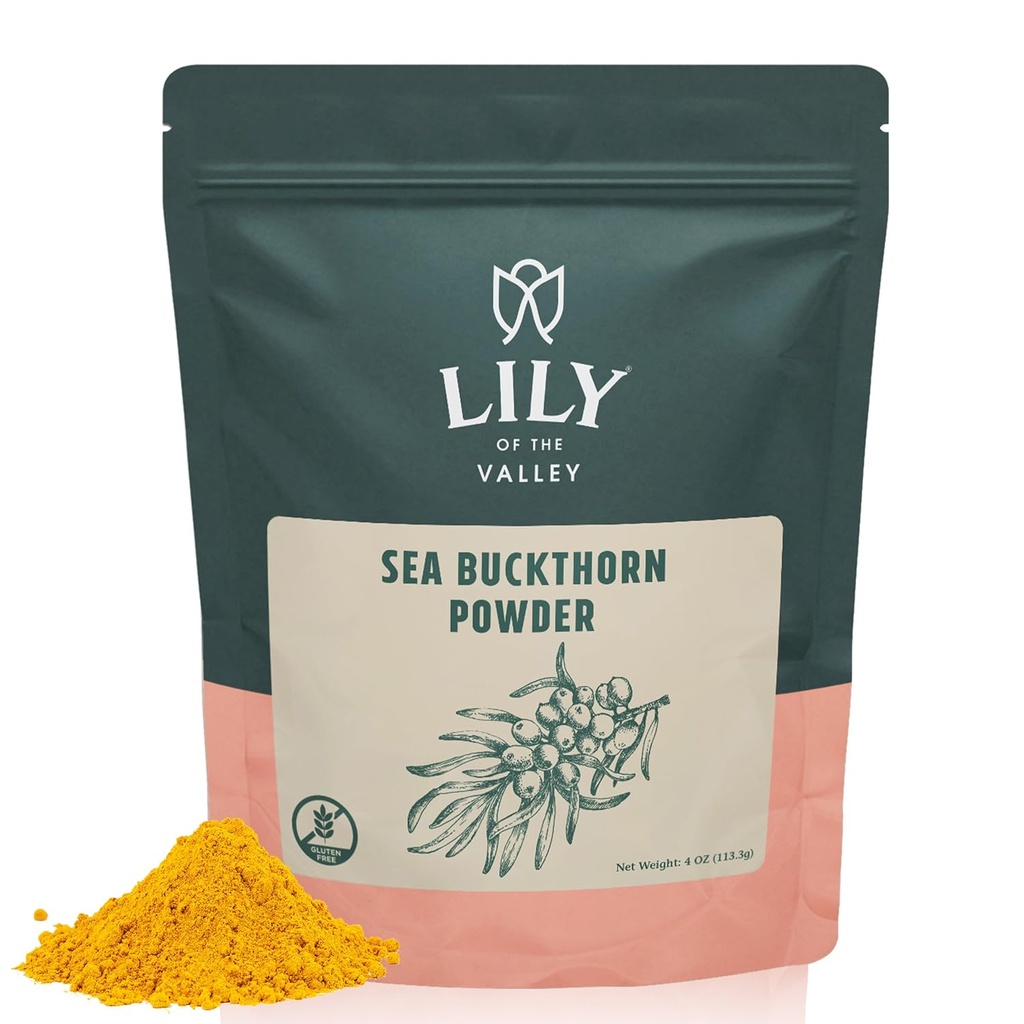 Lily of the Valley Sea Buckthorn Powder - Rhamnus Cathartica - 추가 설탕 없음 - Tart Berry Taste - Vegan & Gluten-Free - Resealable 파우치 (4oz, 113g) 포장
