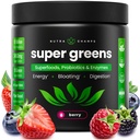 SuperGreens Powder, 40+ Organic Superfoods, Probiotics & Enzymes for Energy, Digestion, Gut Health & Bloating | 유기농 과일 및 채소 음료 혼합, 일일 그린 주스 스무디 혼합, Spinach, Noni Plus