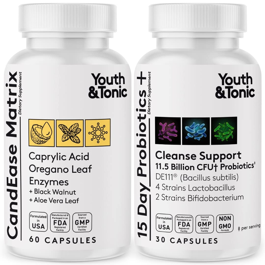 젊음 & Tonic Oregano & Caprylic 산 Gut 건강 보충 및 Gut Flora 균형, 소화 및 Intestinal 건강 및 면역 지원 - 90 캡슐
