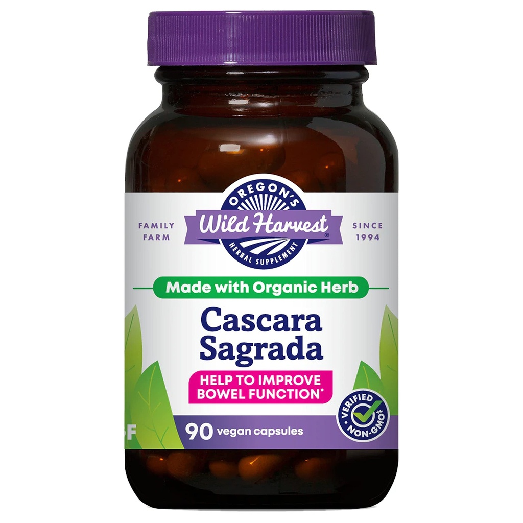 Oregon 's Wild Harvest Cascara Sagrada 캡슐 - 짧은 임시 변비 완화에 대한 유기농 초본 천연 적층