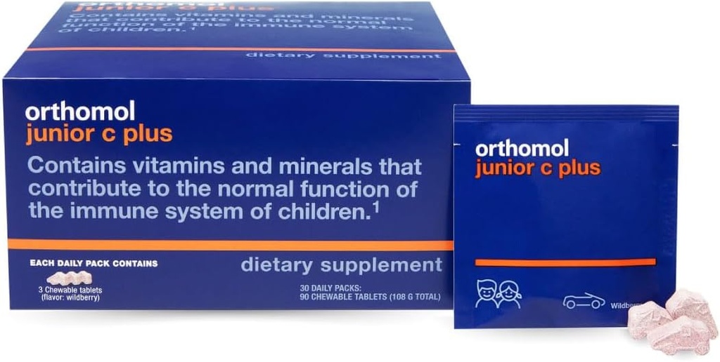 Orthomol Immun Junior C Plus, Kid's Multivitamin, 와일드 베리 맛, 30 일 공급