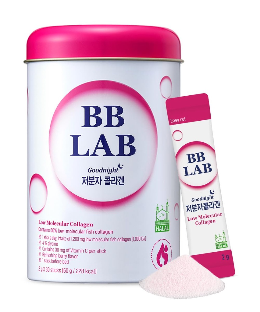 BB LAB 좋은 밤 낮은 분자 교원질 분말 지팡이 보충교재, Halal는, 한국 바다 교원질, 물고기 교원질 펩티드, 비타민 C, 글리신, 빠른 흡수, 혼합 베리 풍미를 증명했습니다