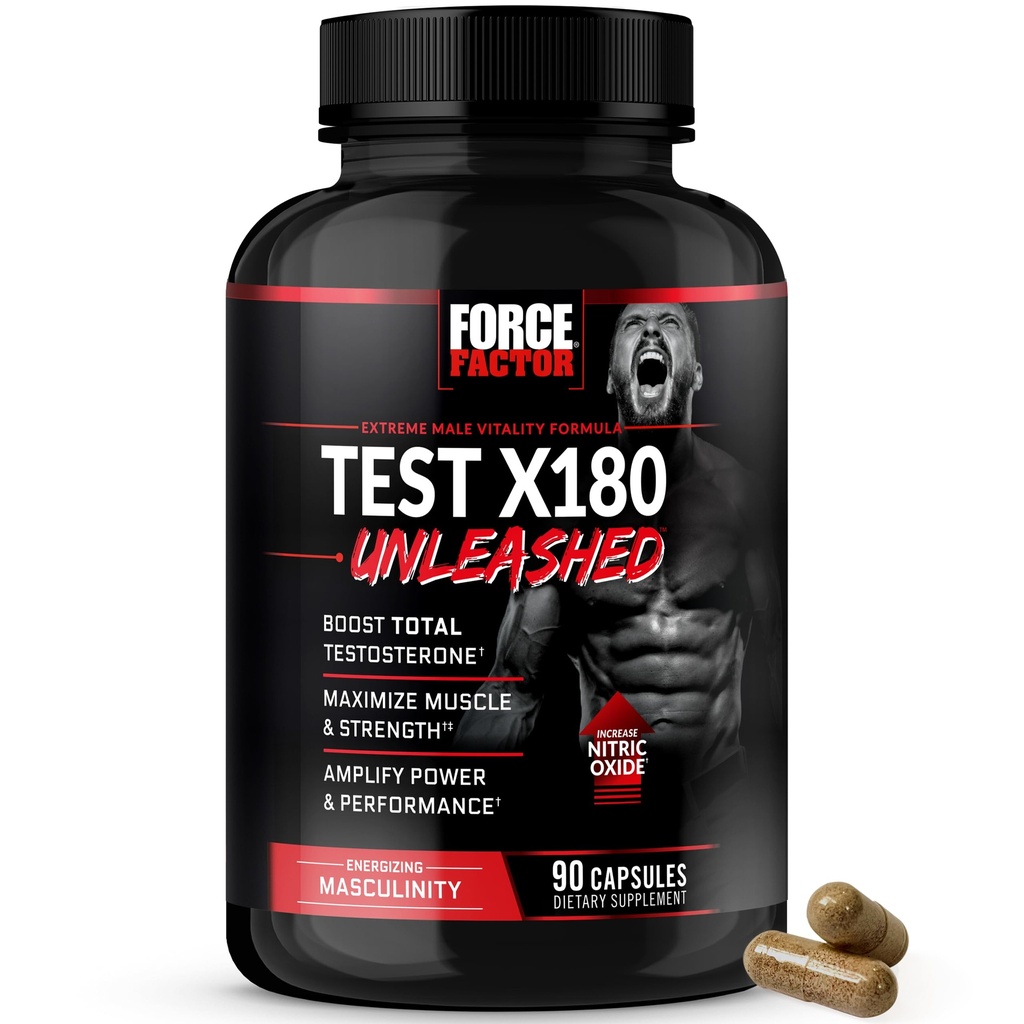 FORCE FACTOR 시험 X180 근육을 건설하는 남자를 위한 Unleashed 테스토스테론 승압기, 증가 힘 및 개량 성과, 남자의 건강을 위한 테스토스테론 보충교재, 90의 캡슐