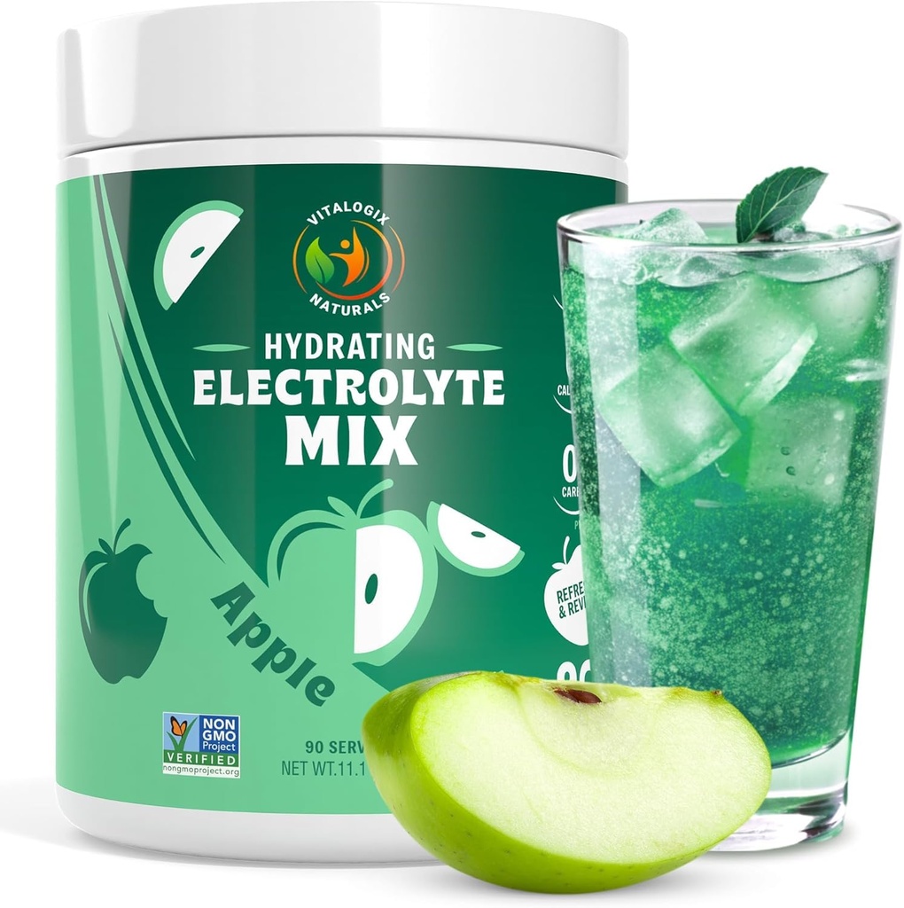 Electrolyte Powder – Zero Sugar Crisp Apple Hydration Mix | 90 인분 | Keto, Vegan, Gluten-Free | 근육 회수, 에너지 및 크림 지원을위한 천연 일렉트로트로트 | 여성용, 러너, 운동화