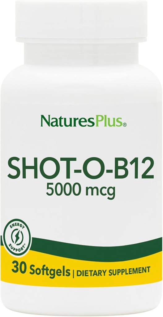 자연 플러스 샷 O-B12 (Cyanocobalamin) - 5000 mcg, 30 Softgels - 높은 효능, 빠른 행동 B12 보충 - 메모리 및 에너지 부스터 - 글루텐 - 무료 - 30 서빙