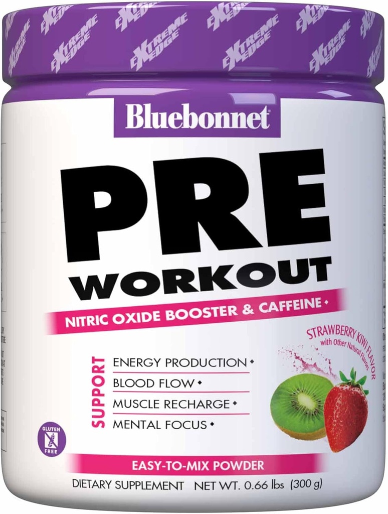 Bluebonnet 영양 극단적 인 가장자리 전 운동, 근육 Recharging Formula*, 증가 Nitric 산화물 (NO) Levels*, Soy-Free, Dairy-Free, Strawberry Kiwi, 30 서빙, 10.56 Ounce