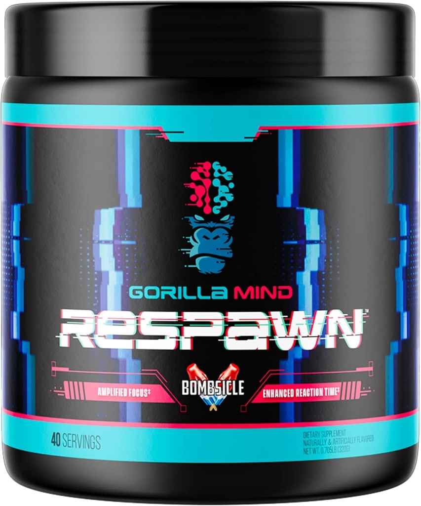 Gorilla Mind Respawn (Bombsicle) - Amplified Focus의 고급 게이밍 보충, 향상된 반응 시간 및 Clean Energy (40 서빙)