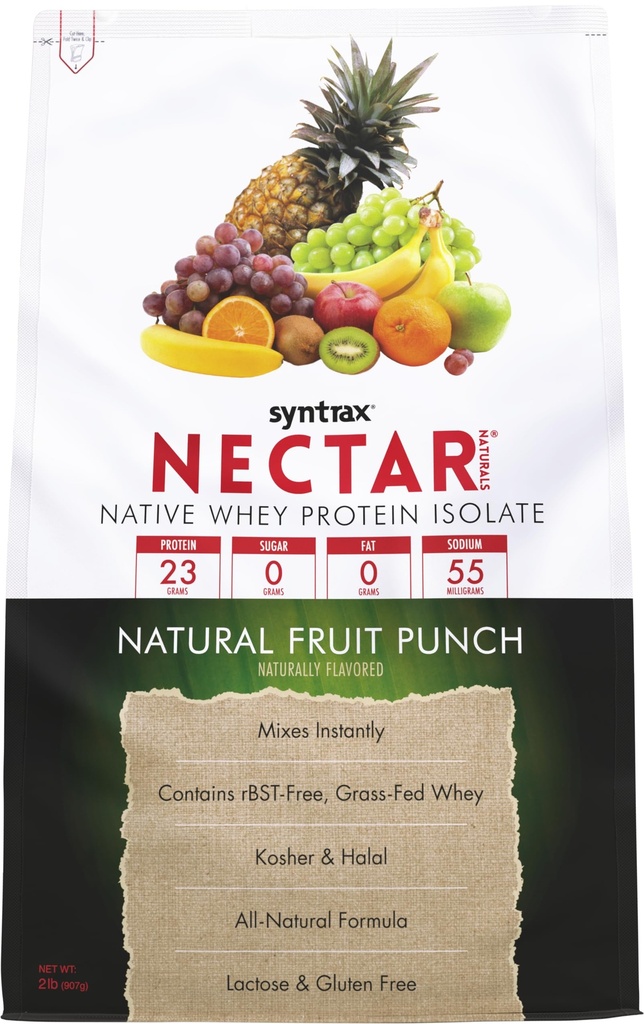 Syntrax Nectar Naturals, All Natural Whey Protein Isolate, Smooth & Juicy, Natural Fruit Punch, 2 파운드.