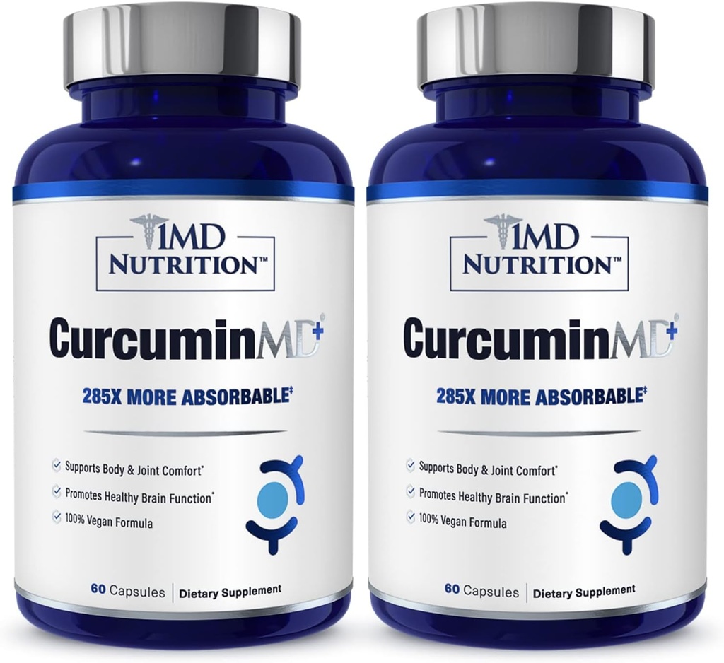 1MD 영양 CurcuminMD Plus - Boswellia Serrata가있는 Turmeric Curcumin - 285x 더 흡수성 | 관절 뻣뻣함, 근육 회복 및 계류 지원 | 120 캡슐 (2 팩)