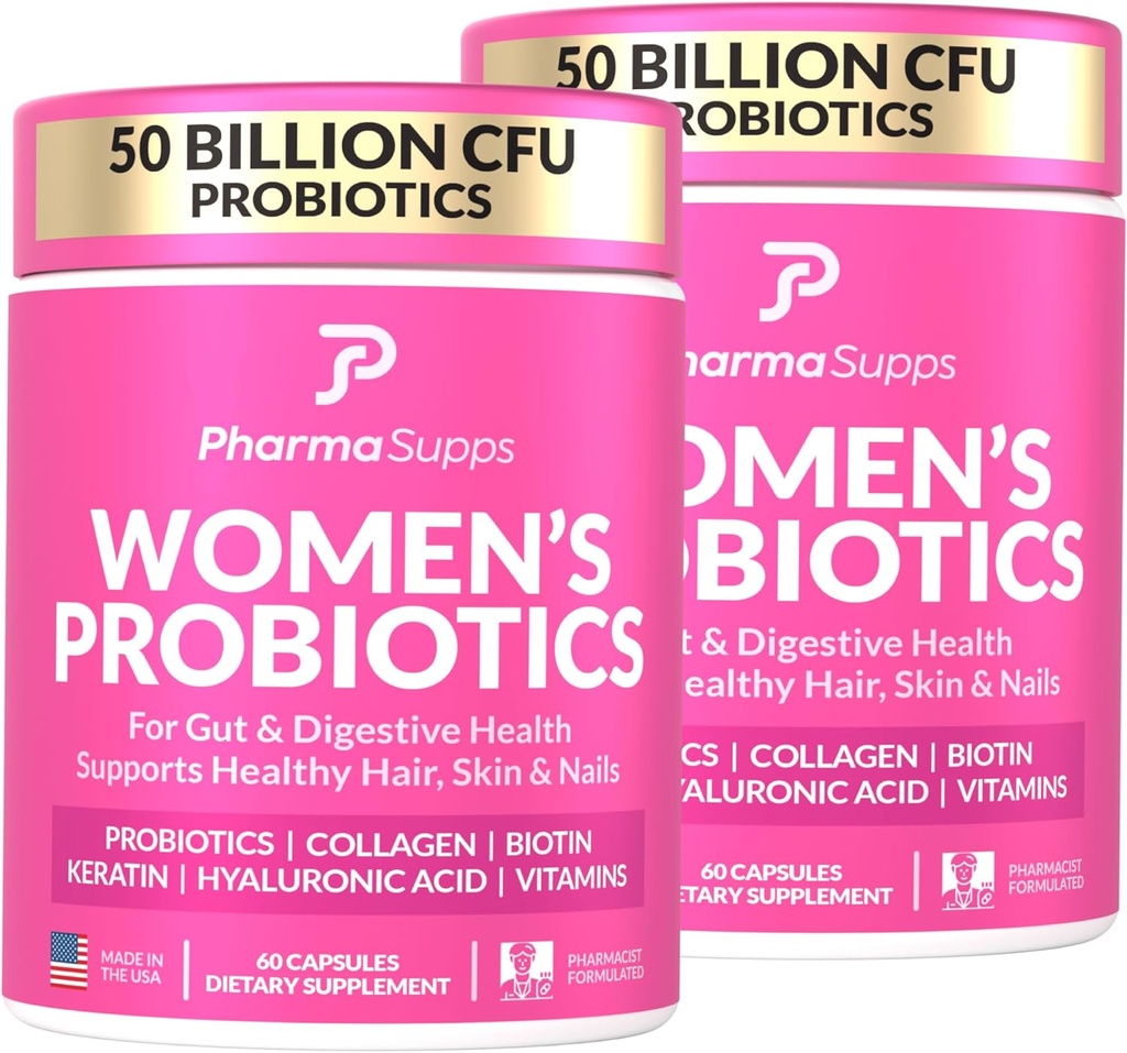 Gut 건강을위한 ADVANCED 여성 프로바이오틱스 - 헤어, 스킨, & 네일 비타민 지원 - 50 억 CFU w / Collagen, Biotin & Keratin - 소화 건강 및 Bloating Relief, USA-Made