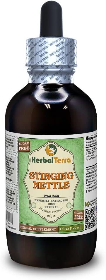 스팅 Nettle (Urtica Dioica) 글리세라이트, 유기 건조 정제 알코올 무료 액체 추출 (브랜드 이름: HerbalTerra, Proudly Made in USA) 4 fl.oz (120 ml)