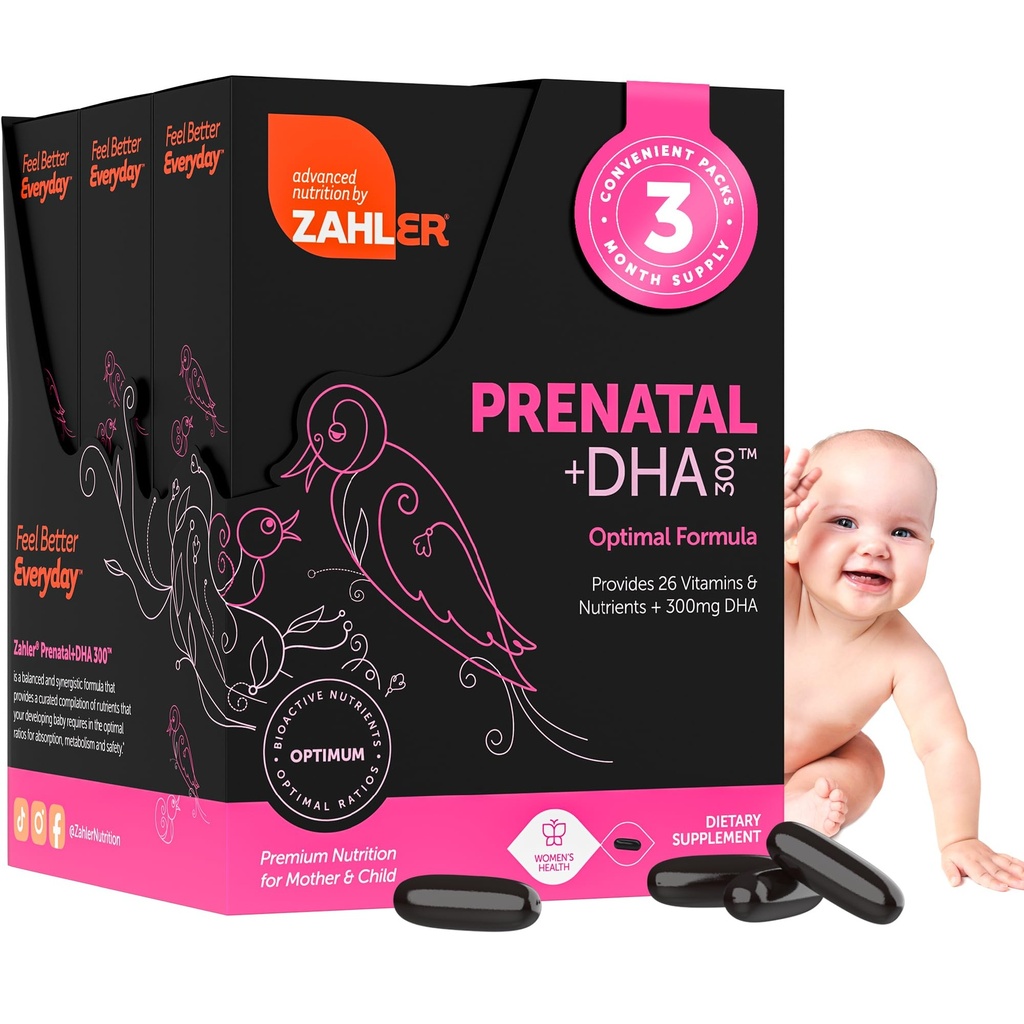 DHA & Folate를 가진 Zahler Prenatal 비타민 - DHA는 어머니와 아이를 위한 예비적인 Multivitamin를 보충합니다 - 철을 가진 Kosher Prenatal DHA Prenatal 비타민, 전 Natal Softgels (180의 조사 1))