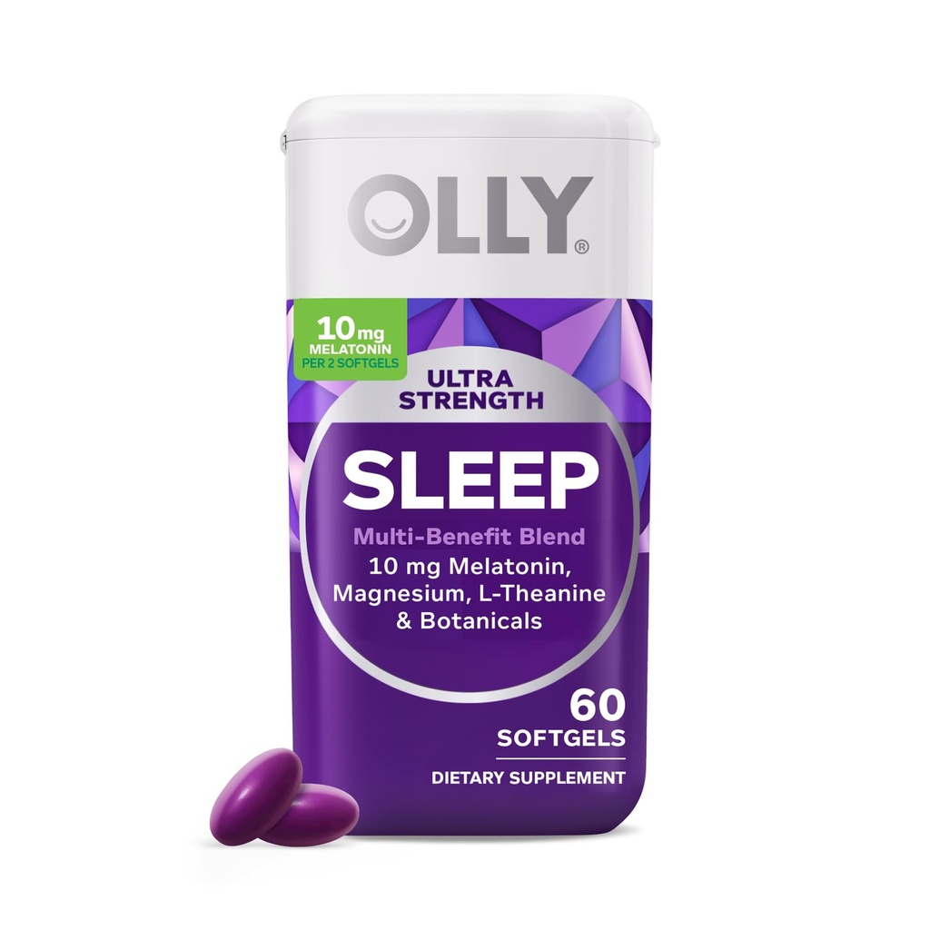 OLLY Ultra Strength Sleep Softgels, 10mg Melatonin, L-Theanine, Chamomile, Magnesium, Lemon Balm, Deep Restful 수면, 야간 수면 보조, Non Habit-Forming - 60 개